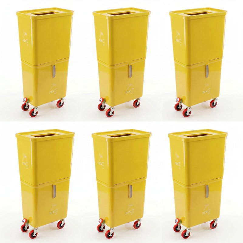 Bac à déchets de boissons commercial (paquet de 6, jaune) – Station de vidange à deux compartiments avec roues verrouillables pour bars, restaurants, traiteurs et événements