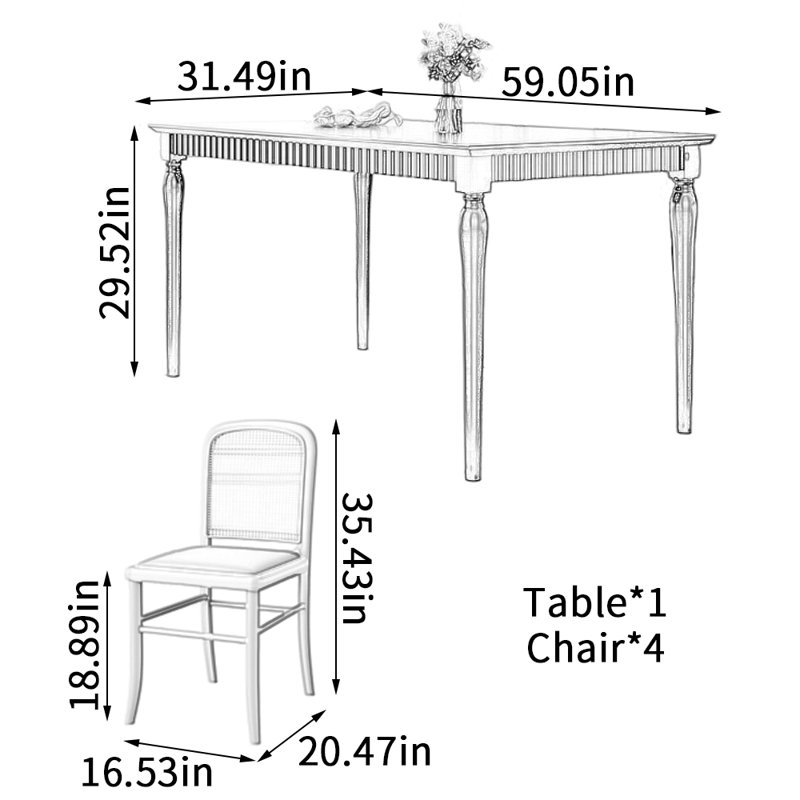 Classic Retro Simple Rectangular Dining Table, White, White