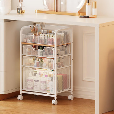 Organisateur de chariot de maquillage avec 3 tiroirs, organisateurs de soins du sol avec diviseurs, support de vitrines pour cosmétiques pour soins de la peau, vernis à ongles, brosse à maquillage, outil pour cheveux, blanc