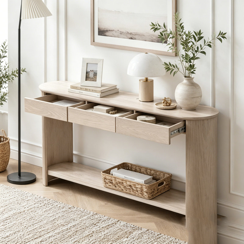 Console moderne 59,8 po avec 3 tiroirs, Navy Blue