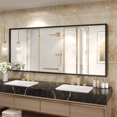Molly Tempered Glass and Metal  Alloy Square-Corner Framed French Cleat Mounted Wall Bathroom / Vanity Mirror