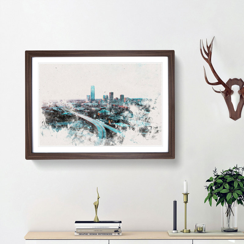 Oklahoma City Skyline - Framed Print, 33cm H x 45cm W x 2cm D, Walnut Framed