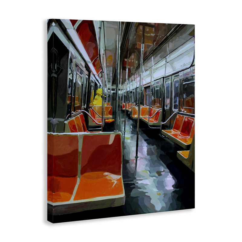 Bird Character in Subway Train Canvas, design by Keith Thomson, 40" H x 30" W