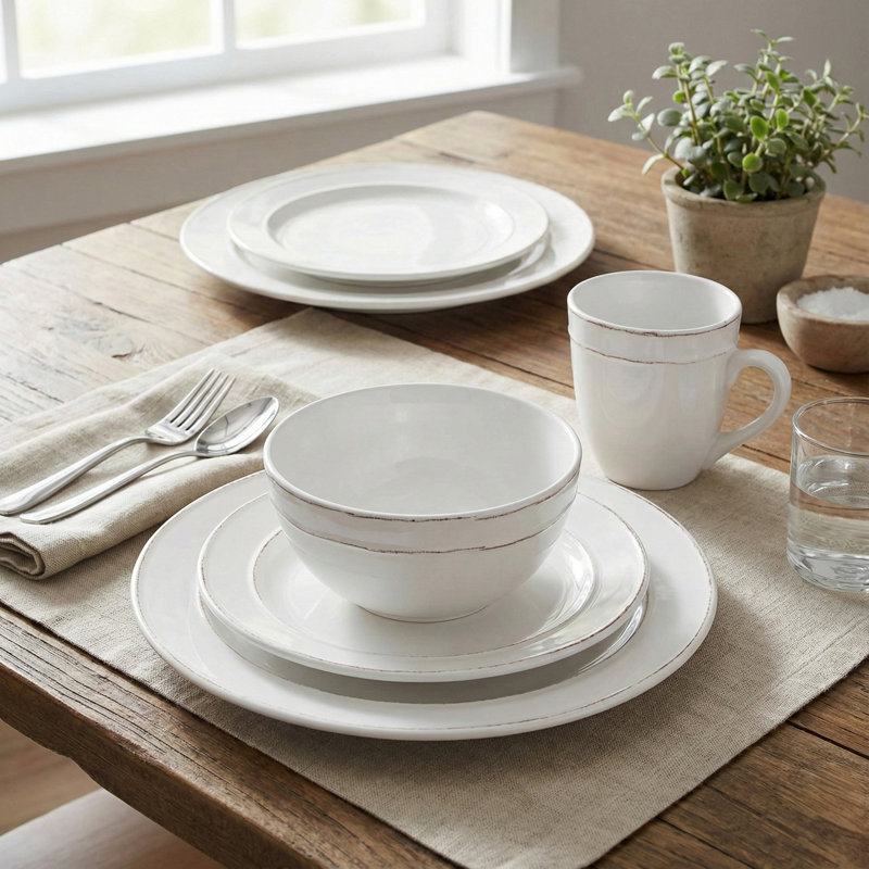 Service de vaisselle de 16 articles pour 4 personnes Aasu, Blanc