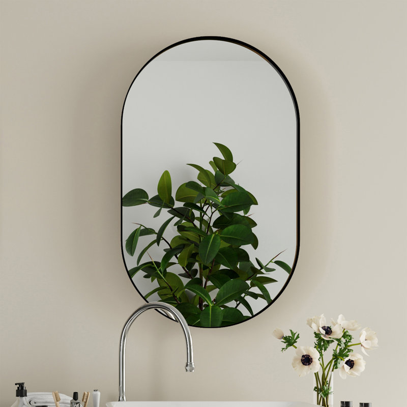 Miroir ovale encastré avec rangement pour pharmacie, Noir mat