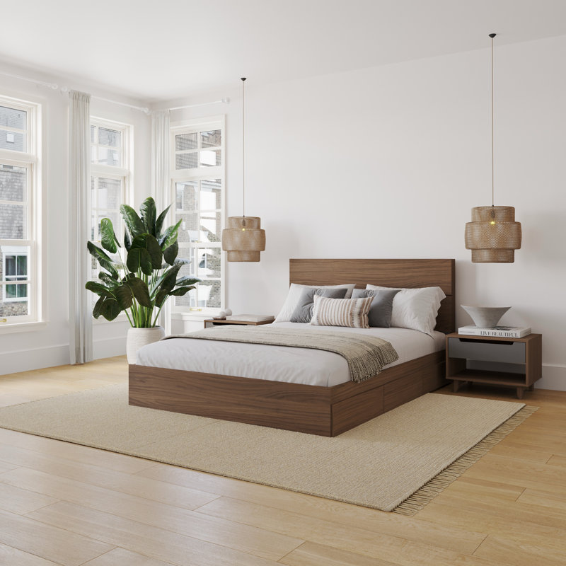 Ensemble de chambre à coucher avec rangement réversible 3 pièces Faul, Brun / Gris, Grand
