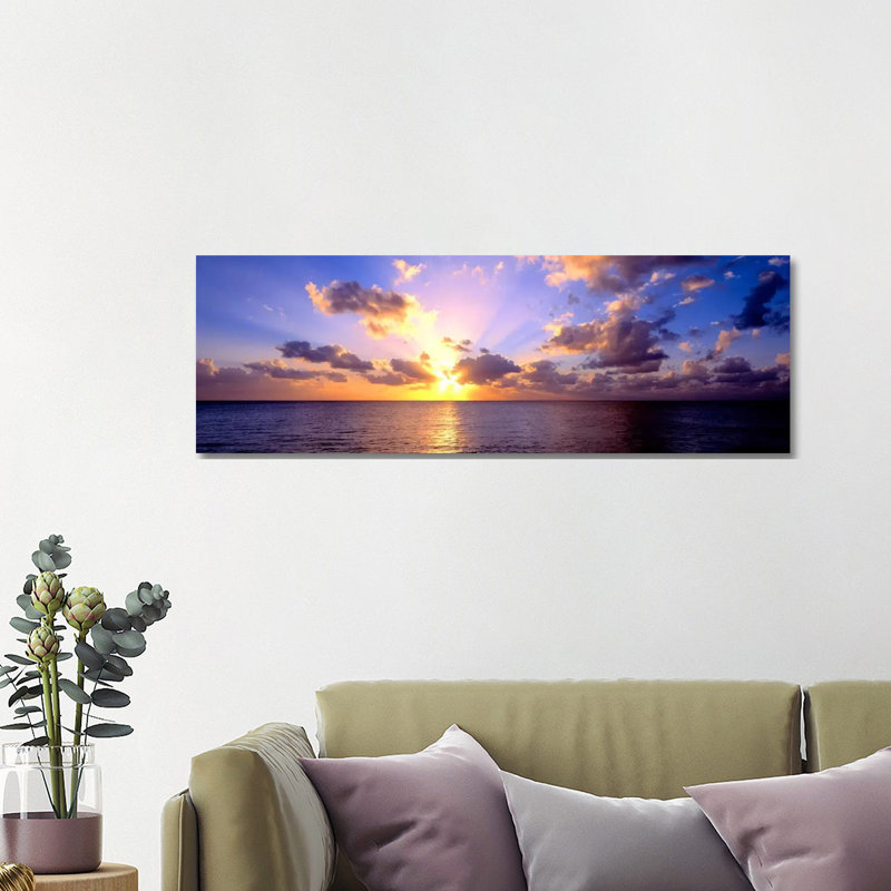 Sunset 7 Mile Beach Cayman Islands Caribbean - Panoramic Print on Canvas, Wrapped Canvas