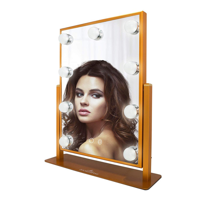 Hollywood Touch Duotone Makeup Mirror with 9 LED Bulbs, Lighted Vanity Mirror with USB Power Outlet, Gold