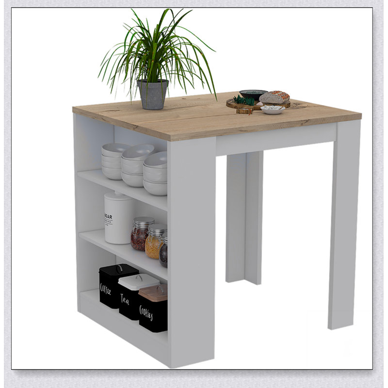Elkins 3-Drawer Kitchen Island with Pine, Modern and Elegant Design for Storage and Dining, White