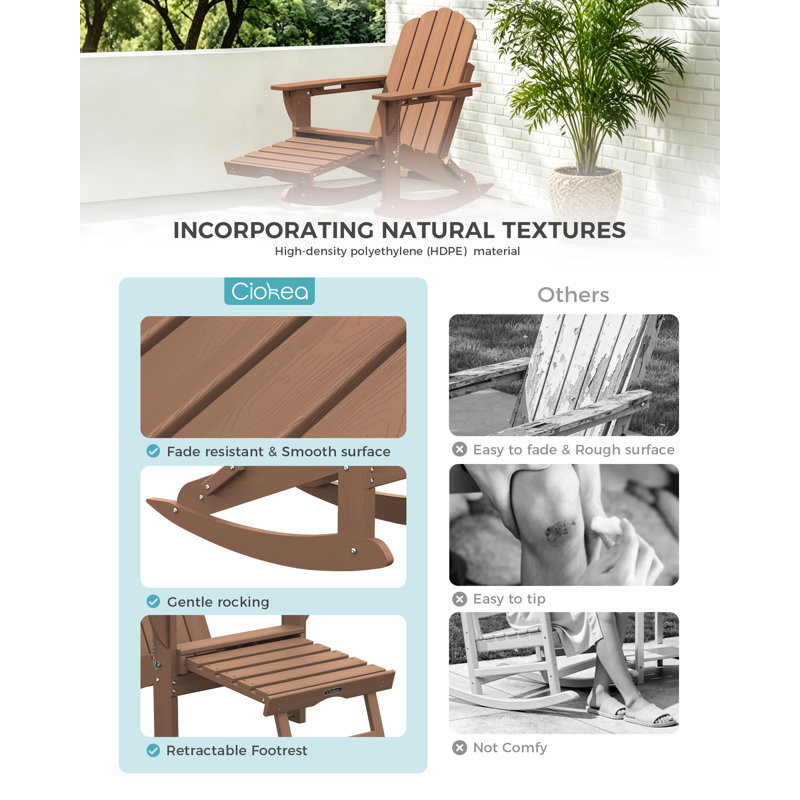 Chaises berçantes Adirondack avec repose-pieds rétractable, Teak