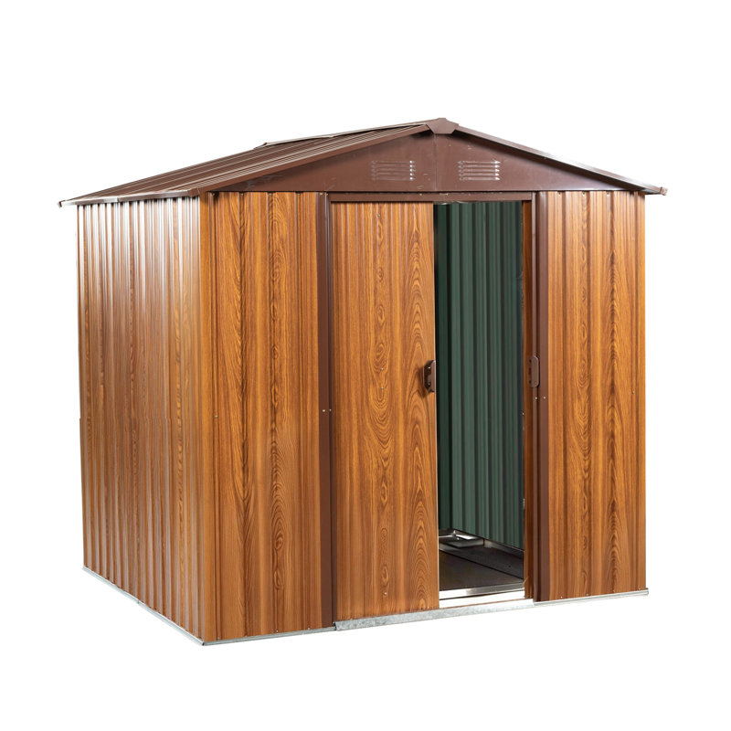 6 ft. x 6 ft. Metal Storage Shed with Sliding Doors, Brown, 63.78" H x 72.44" W x 72.44" D