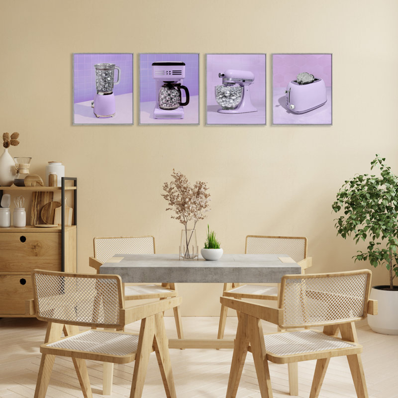 Ustensiles de cuisine disco en mauve, ensemble de 4 giclées encadrées, design par Lish Creative, 14 X 11