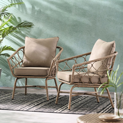 Chaises de patio - structure en PE et en fer, housses de siège, l 26,50 po x P 25,50 po, H 28,75 po, poids de 15,69 lb, tissage de la collection de chaises, sommiers à coussin d'eau, H 28,75 po x P 25,50 po, hauteur de l'ensemble 19,5 po