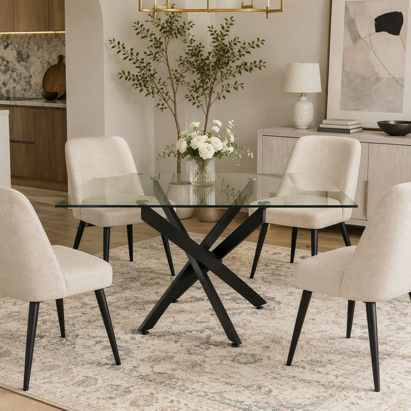with Glass Base Dining Table, Transparent/noir