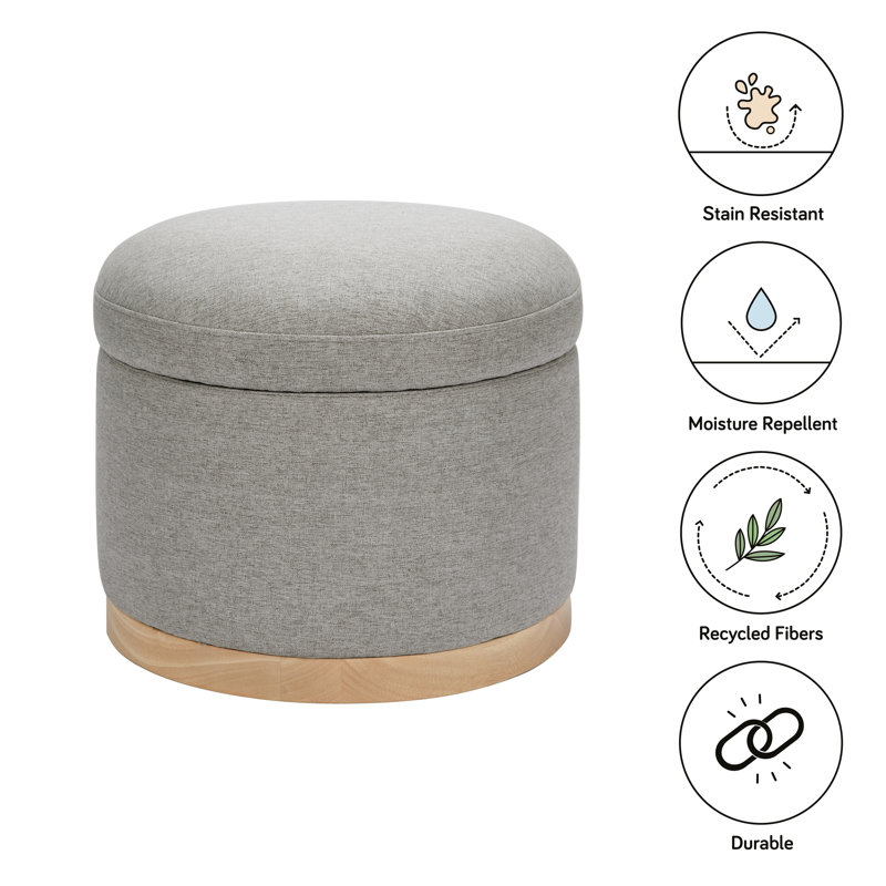 Naka 21.5" Wide Round Storage Ottoman with Storage, Light Brown, Gray Revolution Performance Fabrics