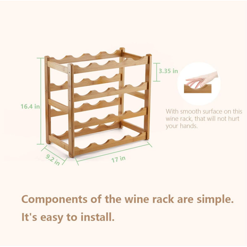 Support à vin en bambou, étagère de rangement pour comptoir à vin robuste et durable pour garde-manger - 4 niveaux 16 bouteilles