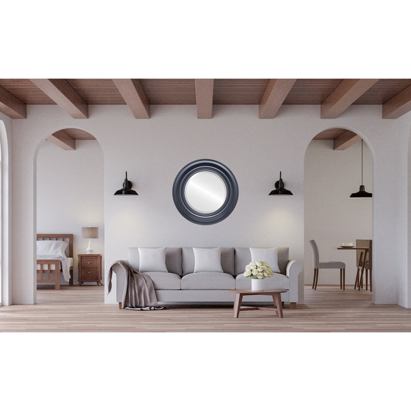 Woking Wood Flat Wall Mirror, 19" H x 19" W, Matte Black