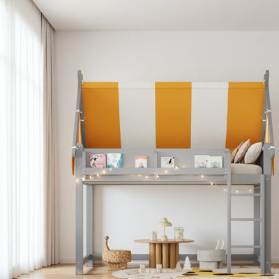 Lit mezzanine avec auvent, lumières DEL et étagère à livres