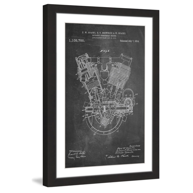 « engine 1914 craie » par steve king, reproduction d’art encadrée, H 45 po x l 30 po x P 1,5 po