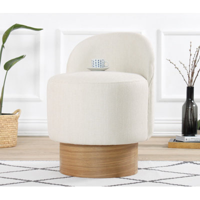 Pouf élégant avec pieds en bois, couleur crème, 26,0 po de diamètre x 25,9 po de hauteur | Housse 50% coton / 50% lin, 35 éponges orthopédiques, parfaite pour le décor du salon et de la chambre à coucher, option de sièges confortables
