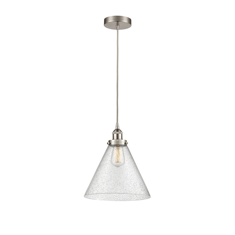 Luminaire suspendu conique à 1 lumière Buckholts, H 14,75 po x l 12 po x P 12 po, Nickel satiné brossé