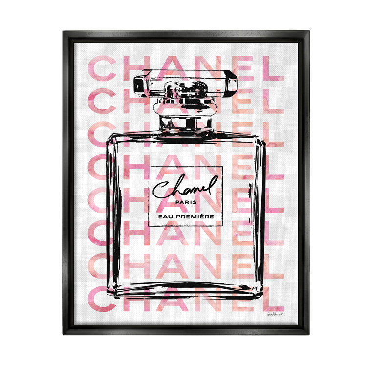 Framed Canvas Art - Gold and Bright Pink Perfume Bottle by Amanda Greenwood ( Fashion > Fashion Brands > Chanel art) - 18x18 in