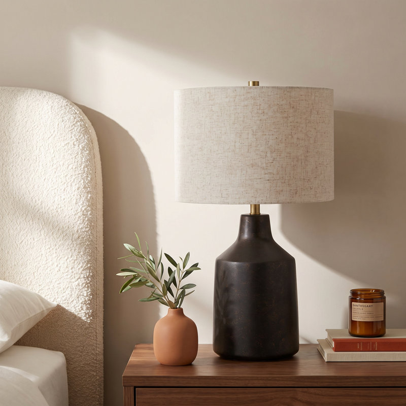 Lockwood Concrete Table Lamp with Linen Shade, Black, Tan