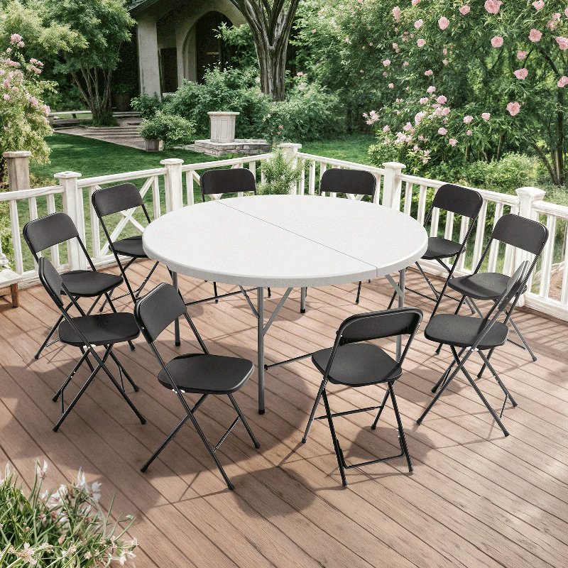 Table 11 pièces pliable en demi-table, L 60 po, Blanc / Gris / Noir