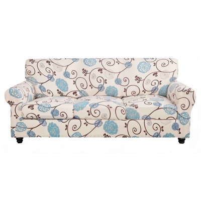 Stretch Sofa Cover Printed Couch Cover, Floral Pattern 4 Pieces Sofa Slipcover With 3 Separate Cushion Cover, Washable Furniture Protector For Living -  wanmo, SFTB0C2C7JYN8