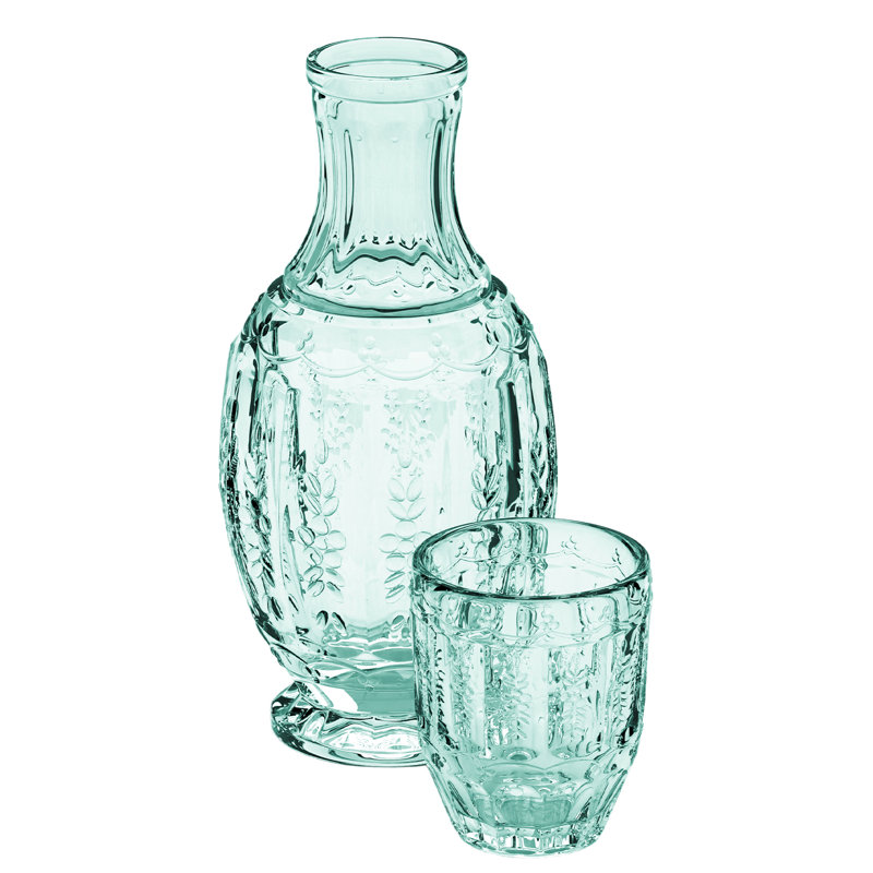 Vintage Light Green 2 Pc Carafe Set, Green