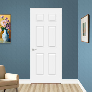 Pre-drilled 80" White Primed Hollow Core Wood 6 Panel Interior Moulded Door Slab