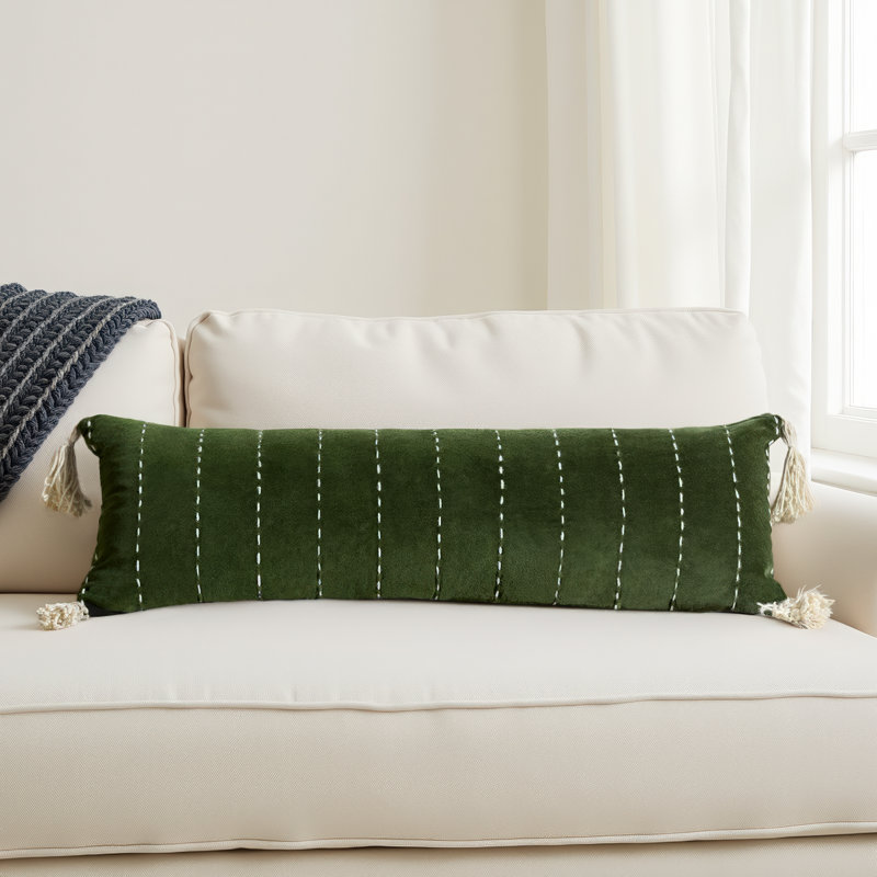 Idria Roni Cotton Lumbar Rectangular Pillow, Green, Polyester/Polyfil
