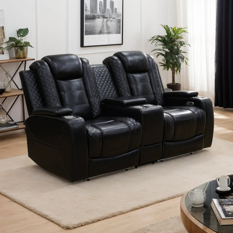 Causeuse inclinable en similicuir 71,5 po avec 4 porte-gobelets Cailly