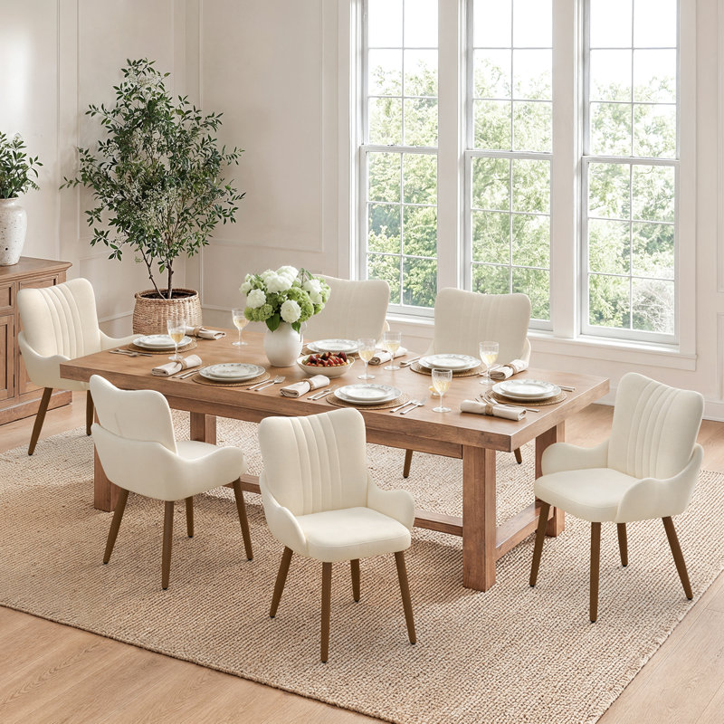 Chaises de salle à manger Annelli avec dossier rembourré et pieds en bois massif, montage facile (lot de 6), Couleur lin