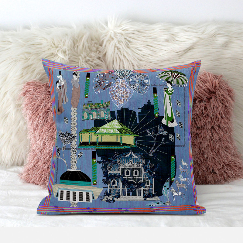 Outdoor Reversible Throw Pillow, 18" x 18", Blue/Green