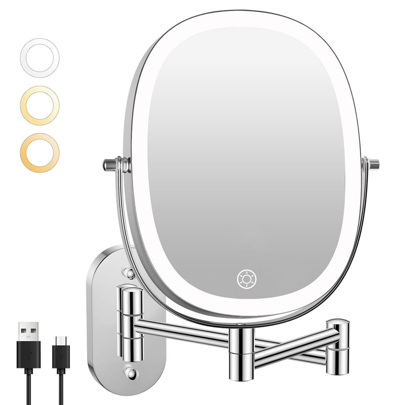 Miroir de maquillage de salle de bain mural ovale, Chrome chrome