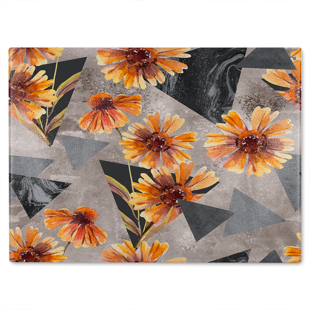 Geometric Floral Shapes Glass Chopping Board