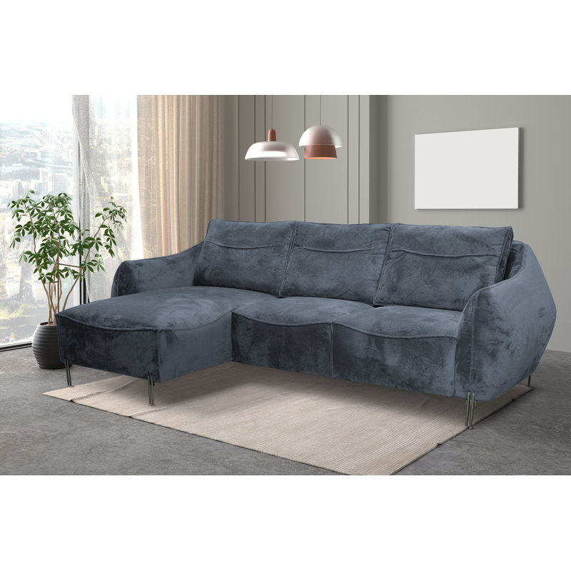 Adly 3 Seater Fabric Sofa & Chaise, Black, Right Hand Facing