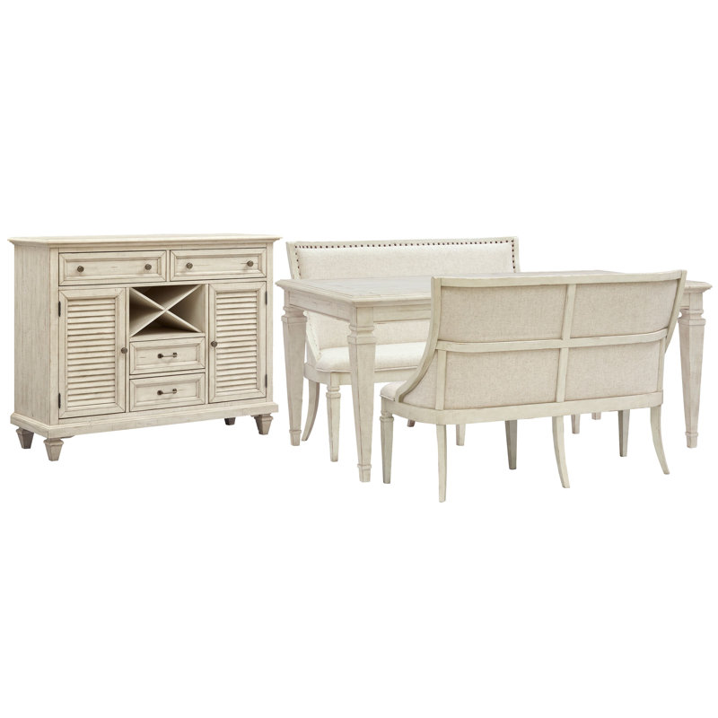 Dariella Extendable Rectangular Dining Table With 2 Upholstered Benches And Server, 4 Pcs: Table, 2 Benches, Server
