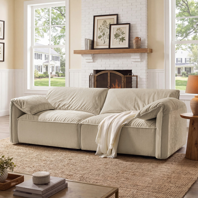 Louai 92.5'' Chenille Upholstered Sofa, Natural Wheat  Polyester Twill