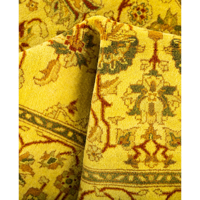 Tapis jaune en laine noué à la main moderne et moderne 2 pi 8 po x 4 pi 3 po Correll