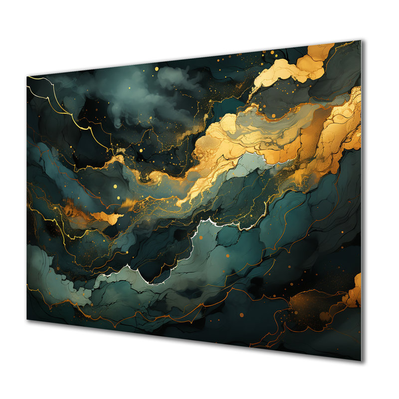 Décoration murale dorée et verte abstraite Aura III - marbre, H 12 po x l 20 po x P 1 po