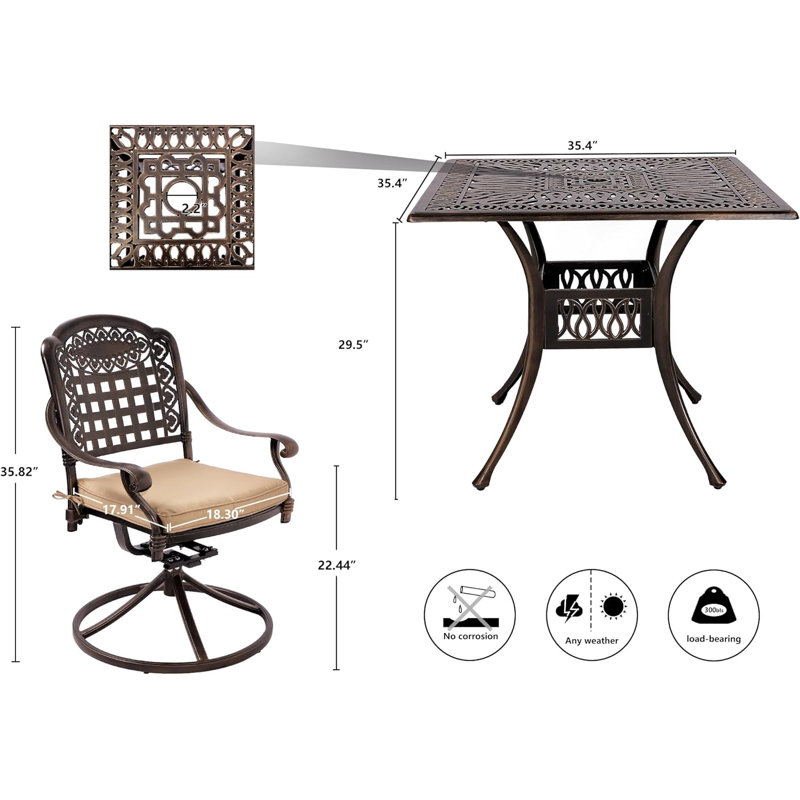 Ensemble repas d'extérieur carré L 35,4 po Asherah