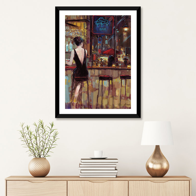 Piano Bar par Ruane Manning - reproduction d'art, Papier dans un cadre photo, H 32 po x l 24 po, Noir