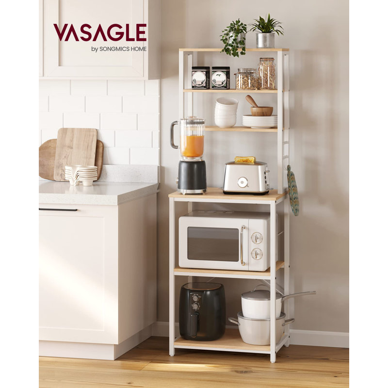 Étagère de boulanger standard en acier inoxydable de 23,6 po avec compatibilité micro-ondes, Chêne / Blanc