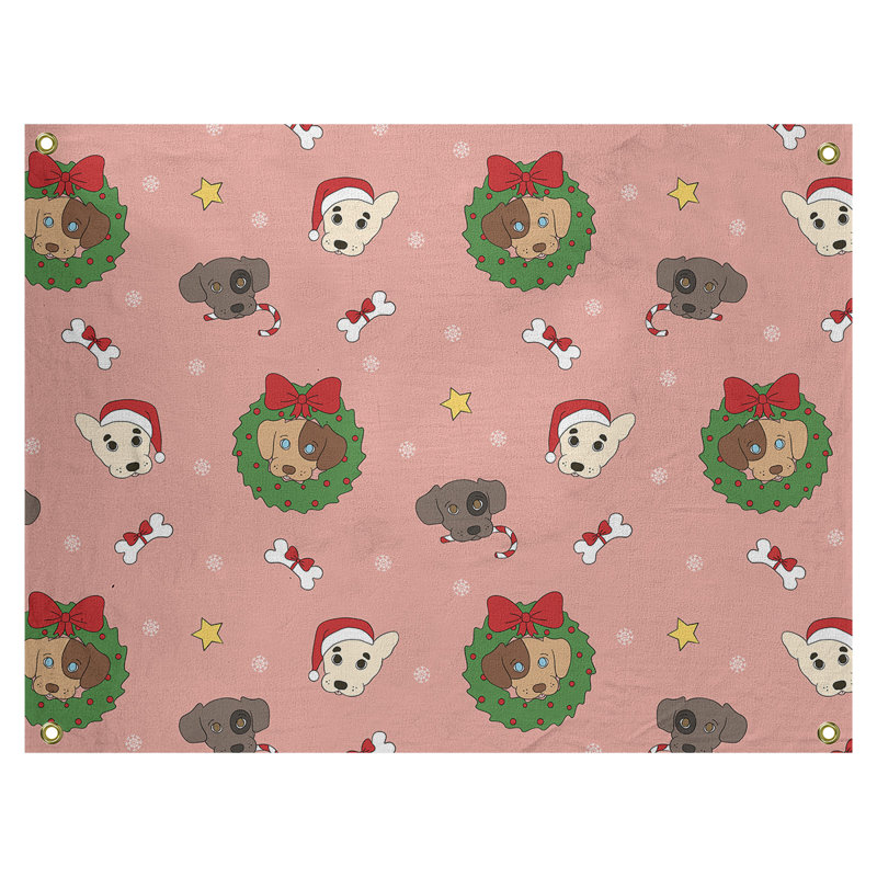 Tapisserie murale en polyester à la fête hol de christmas dogs, H 59 po x l 80 po, Rose / Rouge