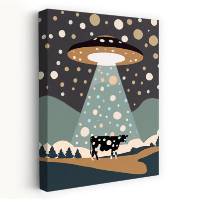 Nuit étoilée, vache, enlèvement, arbre de Noël contemporain abstrait, paysage, nature, art mural