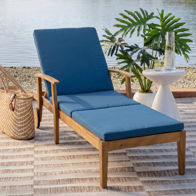 Bevens Outdoor Wood Chaise Lounge , Cushion Included
