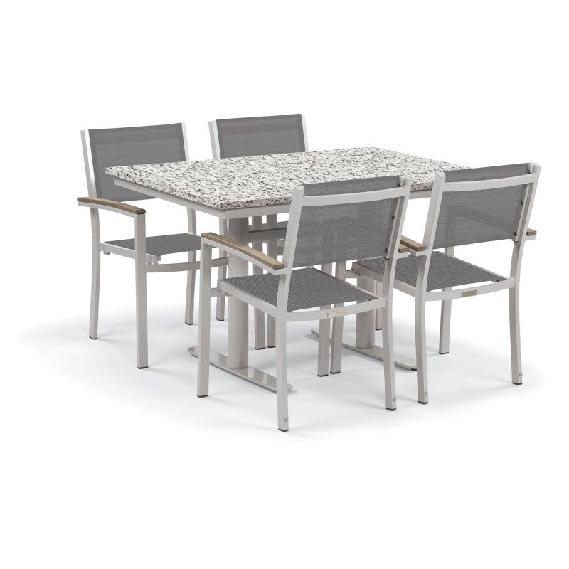 Travira Stacking Patio Arm Chair, Titanium Basketweave, Flint, Tekwood vintage