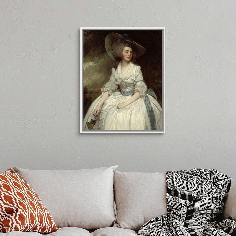 Mme. Russell, 1785-87 par George Romney, reproduction sur toile, Cadre blanc, H 32 po x l 26 po x P 1,75 po